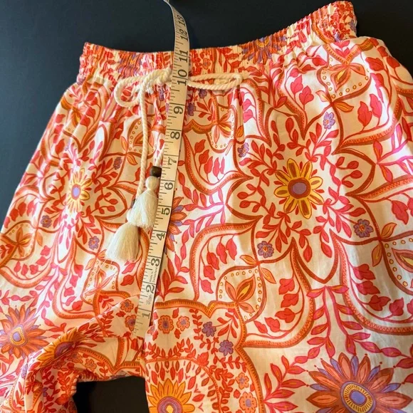 Olivaceous boho print orange wide leg pull up elastic waist cotton pants, sz S - Picture 4 of 11